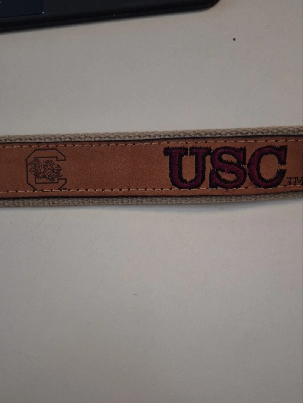 USC Embroidered Leather-Trim Men’s Belt - Tan Size 32